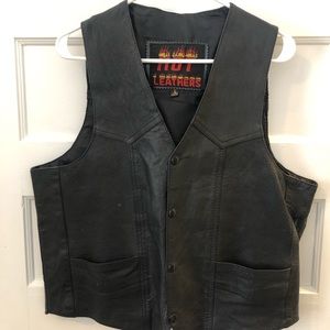 Vintage 80s Hot Leather Motorcycle Vest Black Size Large